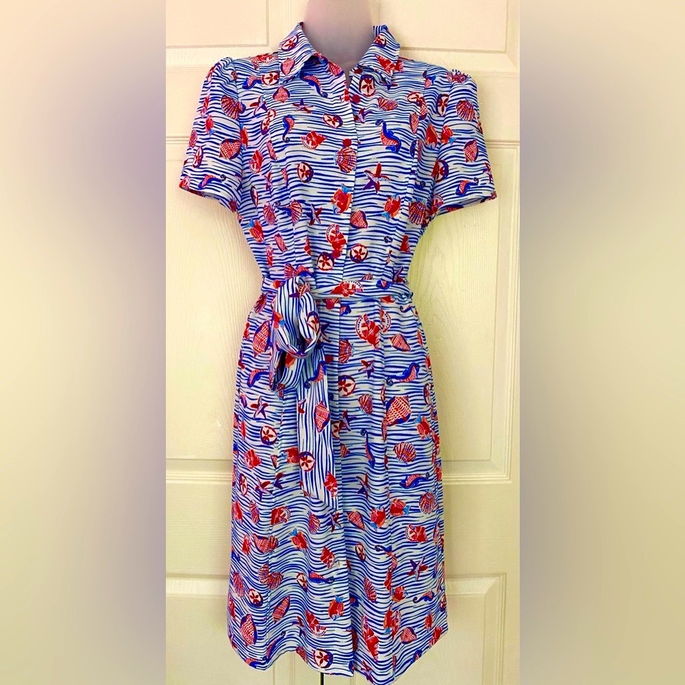 Pappagallo Dress NWT Women’s Shell Print Short Sleeve Shirt Dress size 6